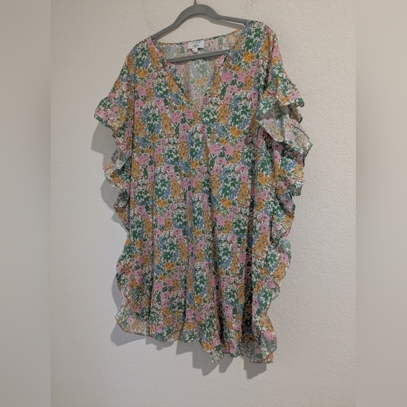 J. Crew Ditsy Floral Ruffle Trim Short Sleeve V-Neck Tunic Dress L Baby Shower - Picture 5 of 10
